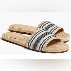 J. CREW Navy Beige White Espadrille Jute Slip On Sandals | Size 6